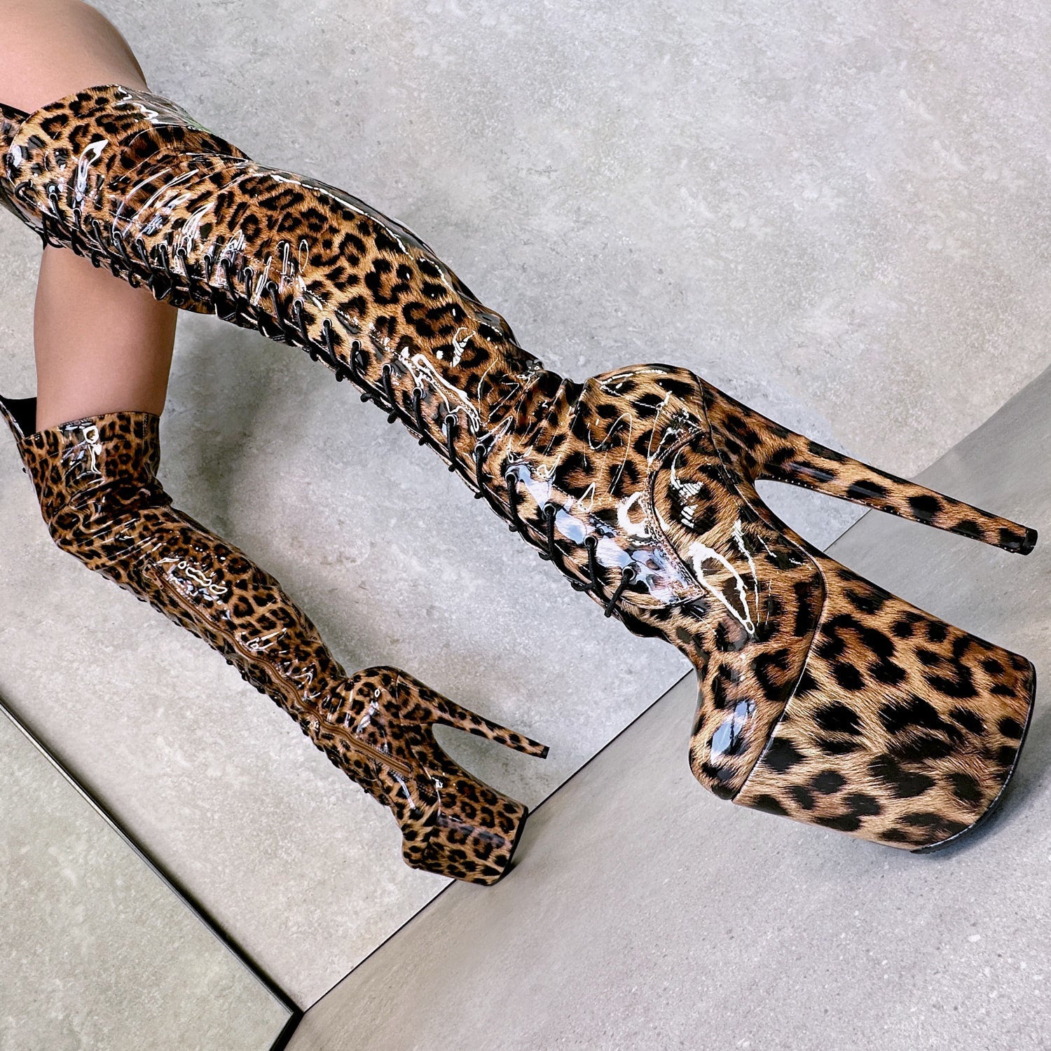 Leopard Thigh High - 8 INCH - Half Zip