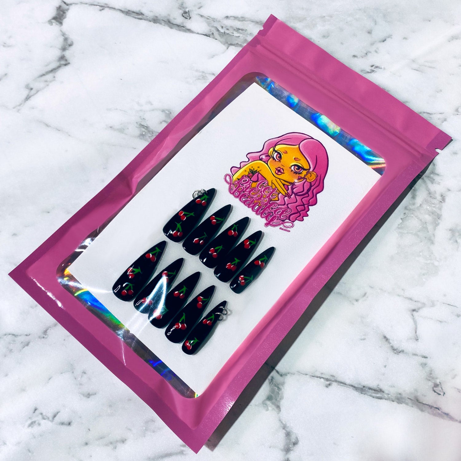 press on nails long stiletto cherry