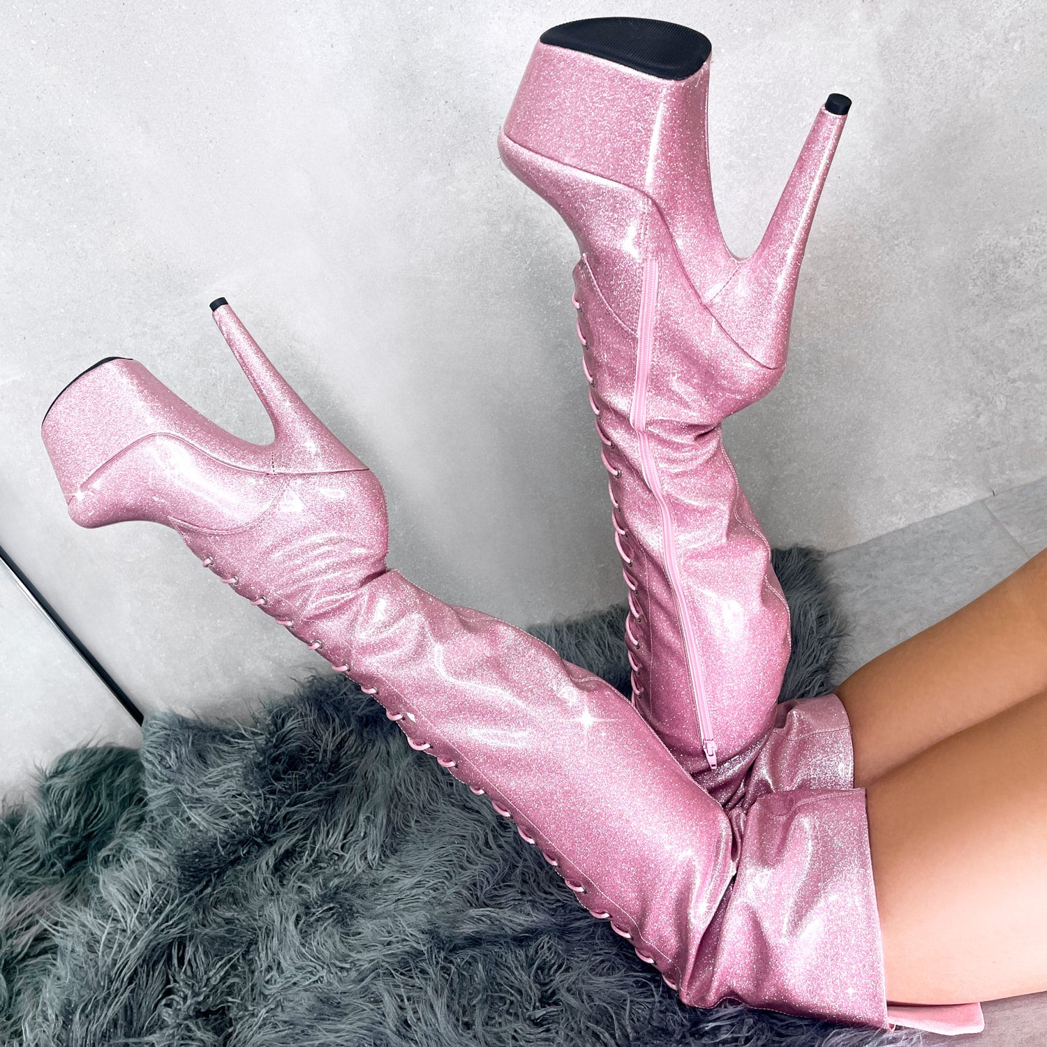 Glitterati Thigh High - Sugarbaby - 7 INCH, stripper shoe, stripper heel, pole heel, not a pleaser, platform, dancer, pole dance, floor work